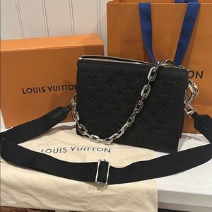 Louis Vuitton Black Crossbody Bag with Monogram Embossed Leather